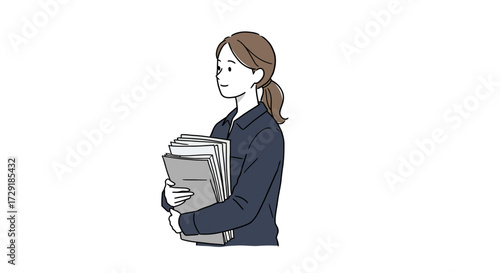 Illustration of a professional woman carrying a stack of important documents