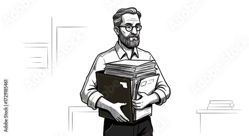 Office Worker Holding Documents in a Sketch Illustration