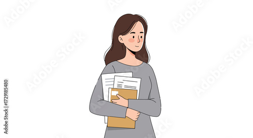 Illustration of a concerned woman holding a large stack of documents