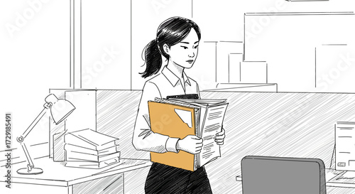 Businesswoman carrying documents in office environment
