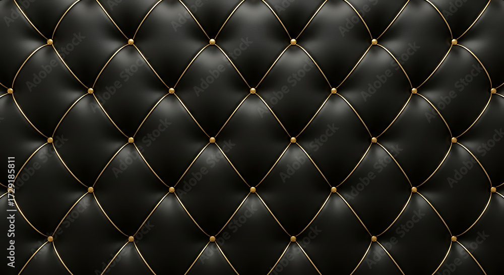 Fototapeta premium Rich black tufted leather texture with diamond stitching for luxurious backgrounds