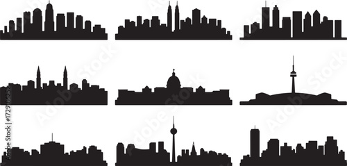 City Scape Outline Silhouette Skyscrapers Building Urban Architecture Collection Vector Element