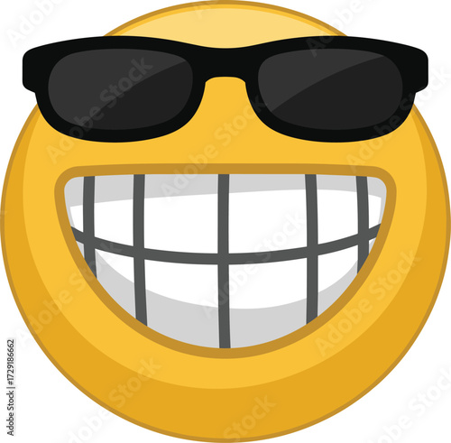 Since you uploaded a few new images, I'll provide the title and keywords for the most recent, unique one of the emoji with sunglasses