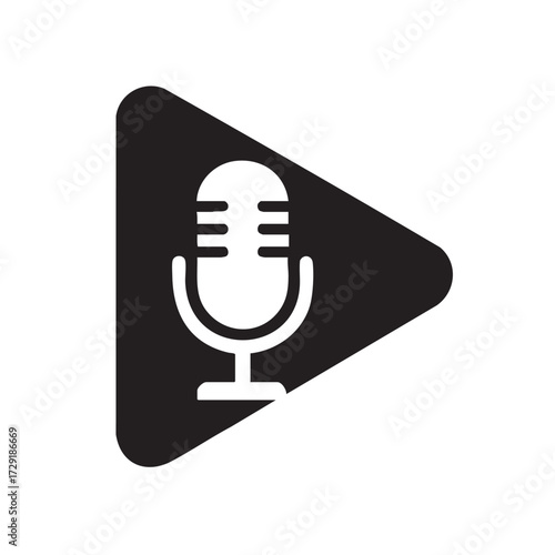Play button icon combined with a microphone symbol representing audio recording or podcast playback