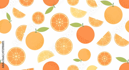 Vibrant Citrus Fruit Pattern with Oranges and Slices - Fresh and Zesty Design