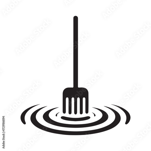 Zen garden rake making ripple lines in sand vector silhouette clip art logo design concept illustration