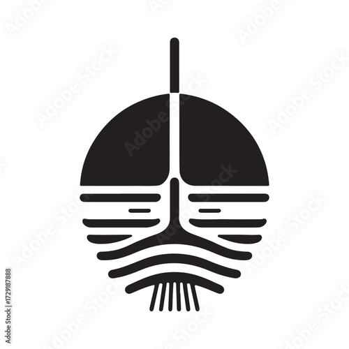 Zen garden rake making ripple lines in sand vector silhouette clip art logo design concept illustration