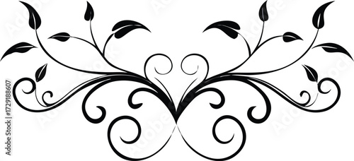 Delicate black floral ornament isolated on white background, ideal for adding a refined and artistic touch to any design or creative work