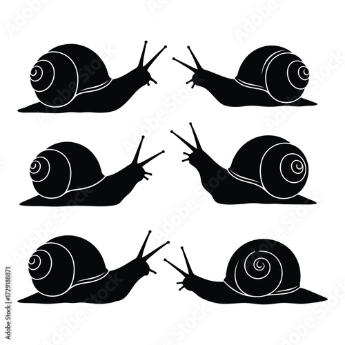 Six silhouetted snails facing each other in pairs slow movement nature wildlife silhouette