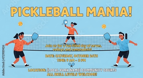 Pickleball Mania Event Announcement - Community Court Fun and Games.