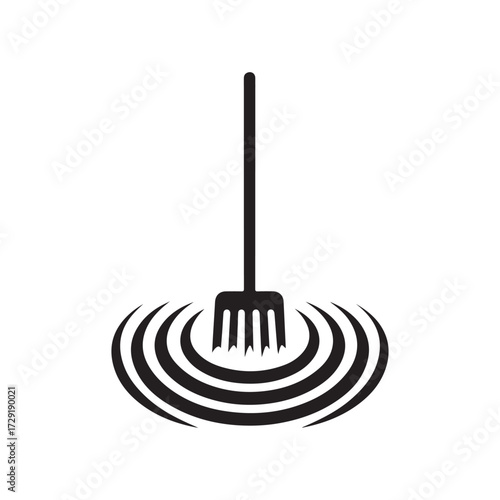 Zen garden rake making ripple lines in sand vector silhouette clip art logo design concept illustration