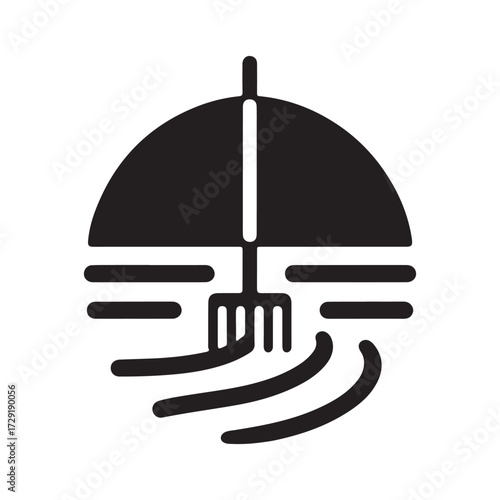 Zen garden rake making ripple lines in sand vector silhouette clip art logo design concept illustration