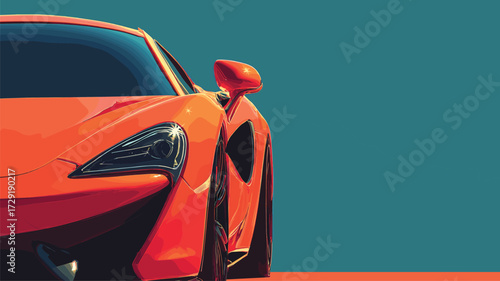 Striking red sports car close up with minimalist teal background for luxury advertising.
