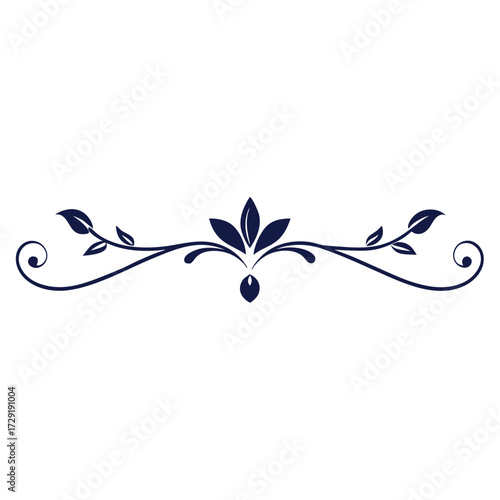 Elegant navy blue floral divider isolated on white background, perfect for adding a touch of sophistication to any design project