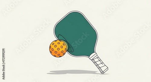 Pickleball Paddle and Ball Illustration on White Background.