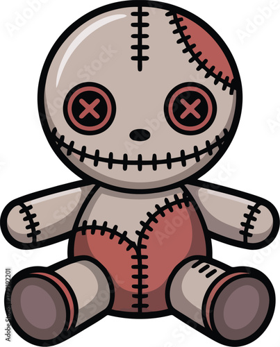 Creepy Voodoo Doll Cartoon with Stitches and Button Eyes