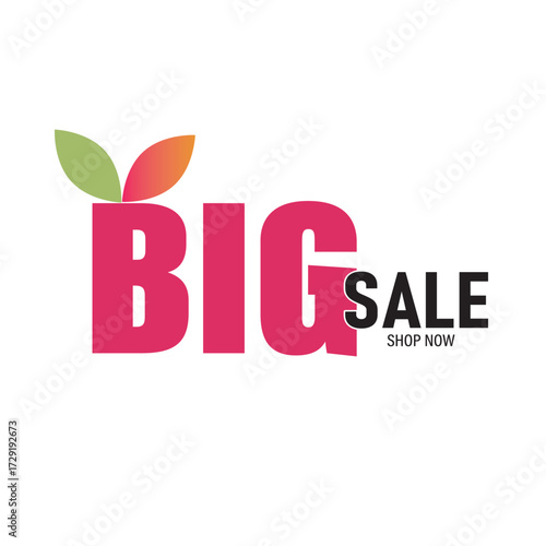 Eyecatching big sale graphic with a playful font and leaf accents, perfect for attracting customers to shop now isolated on white background