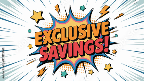 Unbeatable exclusive savings burst with vibrant comic book style exploding stars and lightning bolts for ultimate sale promotion and advertising impact