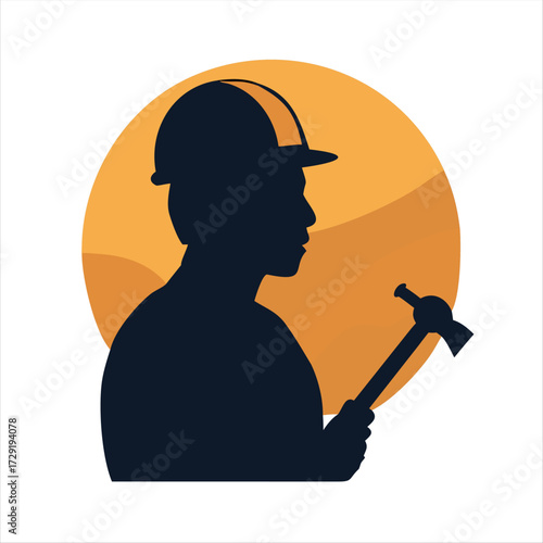 Minimalist silhouette of a construction worker in action