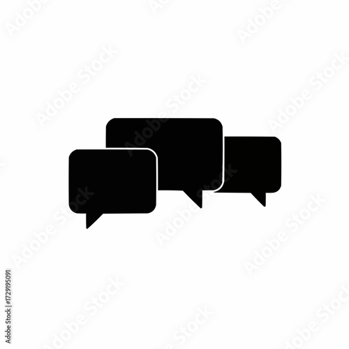 Chat bubbles in black silhouette design on white background  