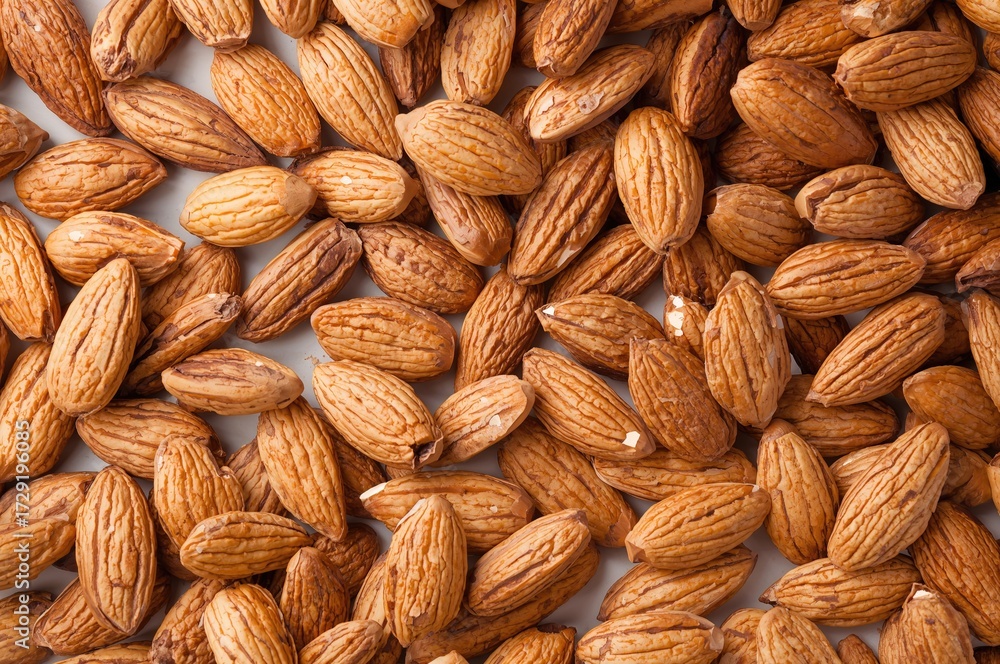 Fototapeta premium Almonds separated on a plain white backdrop, nutritious and healthy snack option