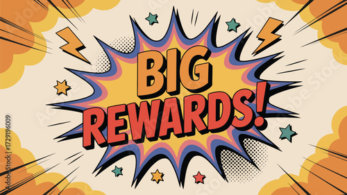 Announcing Big Rewards with Retro Pop Art Flair for Promotions, Sales, and Special Offers That Grab Attention Instantly and Make Your Message Pop with Excitement