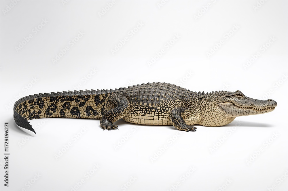 Naklejka premium Crocodilian posed against a plain white backdrop