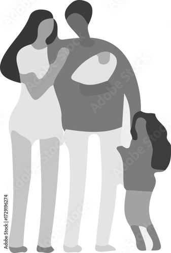 Family icon vector.A happy multiethnic family parents and little children.Vector silhouette of a happy family isolated on white background.