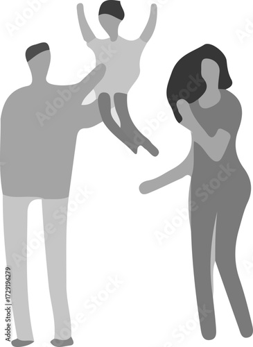 Family icon vector.A happy multiethnic family parents and little children.Vector silhouette of a happy family isolated on white background.