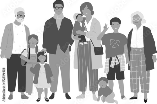 Family icon vector.A happy multiethnic family parents and little children.Vector silhouette of a happy family isolated on white background.