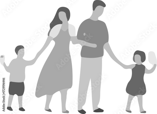 Family icon vector.A happy multiethnic family parents and little children.Vector silhouette of a happy family isolated on white background.