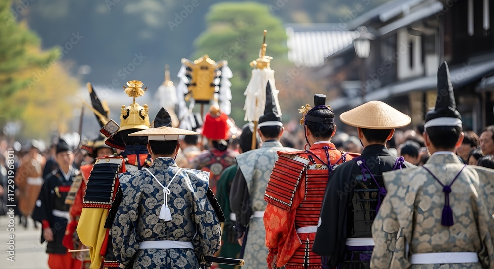 Obraz premium Traditional Japanese Procession A Cultural Celebration in Historic Attire