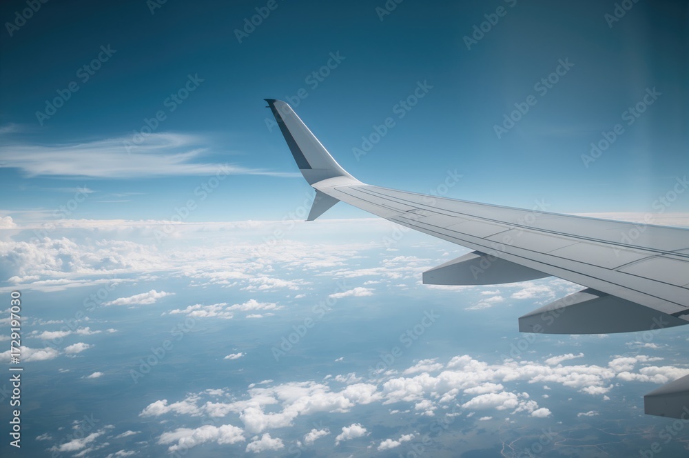 Obraz premium Aircraft wing soaring through the clouds