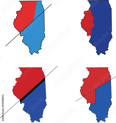 Illinois state map political voting districts gerrymandering set vector illustration graphic