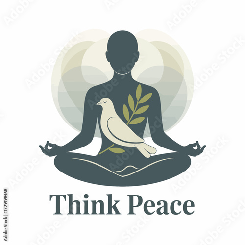 Serene silhouette meditating with dove and olive branch symbolizing peace and harmony inner calm and tranquility vector