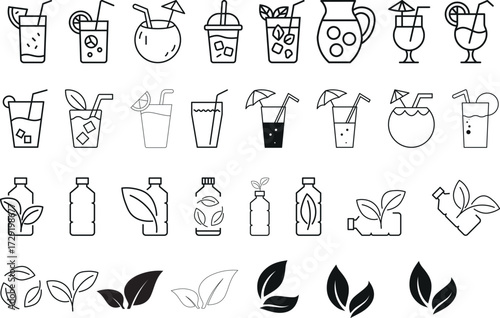 Summer Refreshing Drink Icon Collection