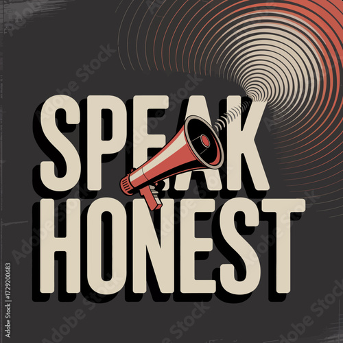 Bold typography graphic poster speak honest message loudspeaker sound waves communication concept art motivational quote design vector