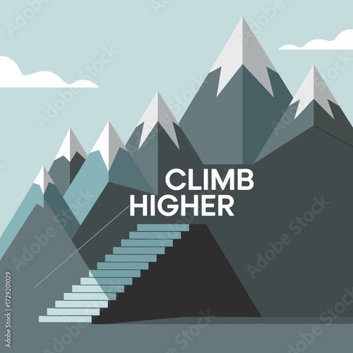 Conceptual staircase ascending rugged mountain peaks symbolizing ambition growth progress and reaching new heights for business success vector