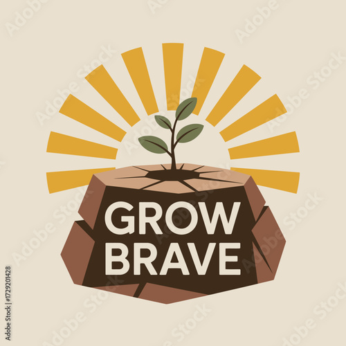 Small sapling sprouts bravely from cracked earth symbolizing resilience growth and new beginnings against a softly hued background vector