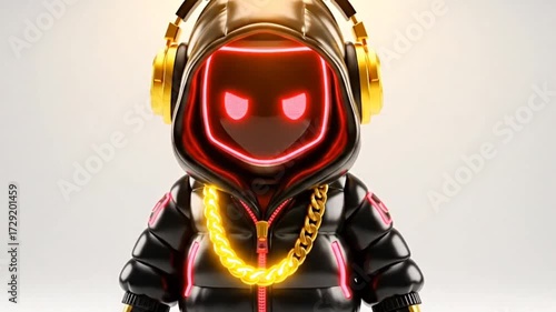 Animated futuristic avatar character with gold chain and headphones for metaverse fun