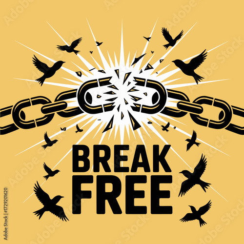Symbolic broken chain with birds flying free representing freedom liberation and breaking bonds vector