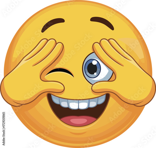 That's an emoji playing a cheerful game of peek-a-boo! Here is the title and keyword list for Adobe Stock