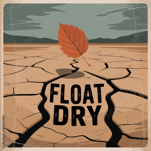 Drought stricken landscape with cracked earth and a single floating leaf represents environmental crisis and hope vector