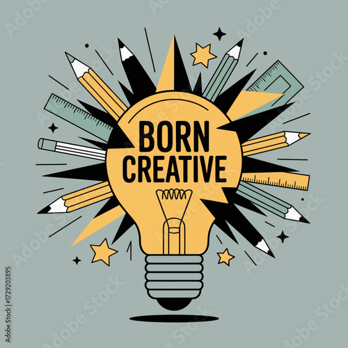 Lightbulb brainstorming concept idea innovation light bulb with pencils and stars expressing creativity and inspiration for design projects vector
