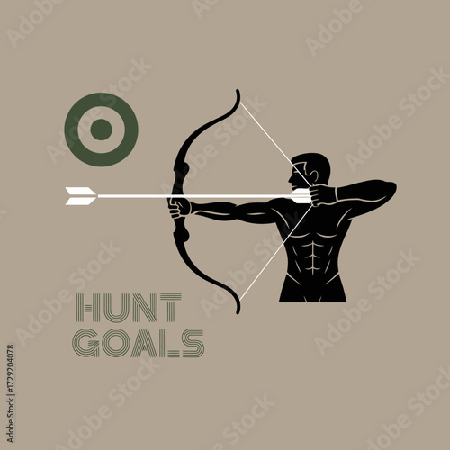 Archery silhouette aims at target with arrow ready to fire inspiring focus determination and skill for success and achievement vector