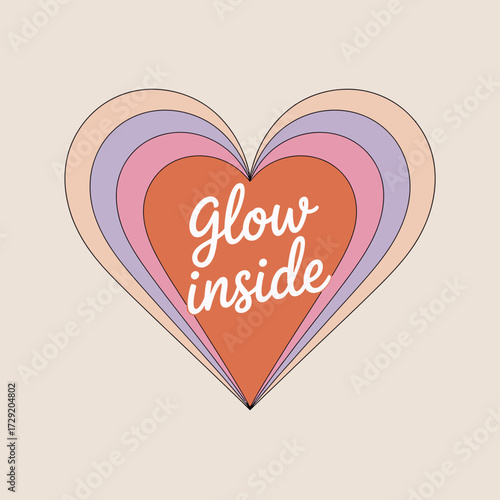 Minimalist heart design with 'glow inside' message warm tones perfect for birthday greeting cards and celebratory designs vector