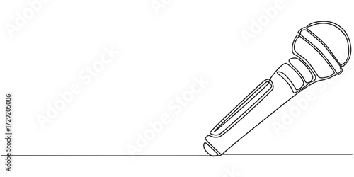 Continuous one line drawing news microphone. News anchor concept. Single line draw design vector graphic illustration. Vector black silhouette. with white background