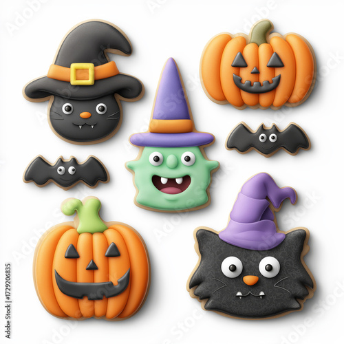 Halloween Sugar Cookies. isolated on white, photo-realistic, commercial imagery, stock photo, isolated on white.   