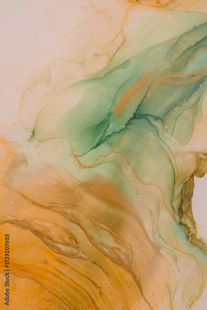 Fototapeta premium gold and blue marble background with watercolor paint. fluid art. abstract painting.