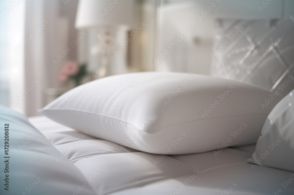 Fototapeta premium Cozy white cushion enhancing bedroom decor